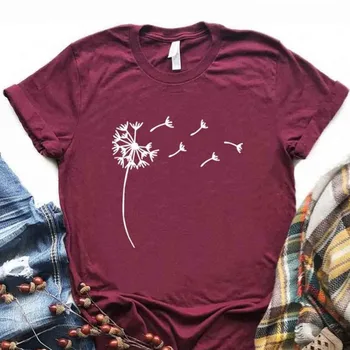 

Wildflower Dandelion Print Tshirt Women Summer T Shirt O-neck Tee Shirt Femme Black White Camiseta Feminina Top