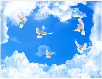 

Custom ceiling Wallpaper 3d ceiling murals wallpapers Sky white cloud pigeon ceiling zenith mural wall papers home decor