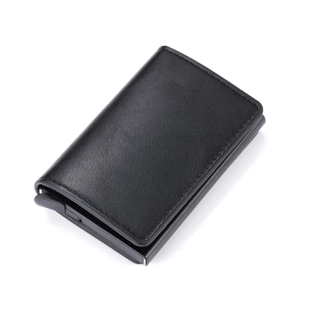 Rfid Safe Anti-theft Smart Wallet Thin ID Cards Holder Unisex Automatically Solid Metal Bank Credit Cards Holder Business Purse Black