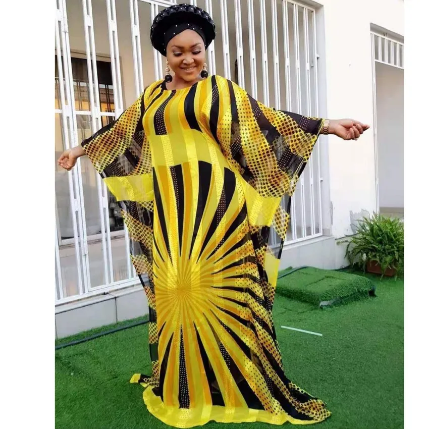 Африканские платья для женщин желтая шифоновая африканская одежда
