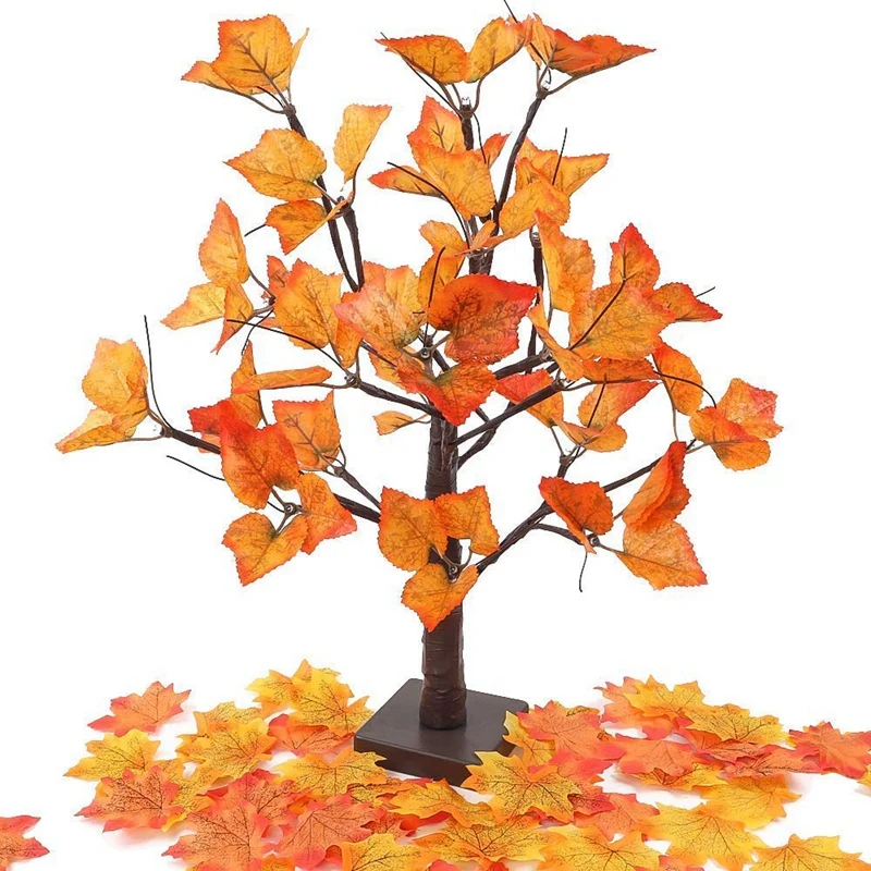 

BMBY-Thanksgiving Lighted Maple Tree Light Up Table Centerpiece Decoration 1.8Ft 24 LED for Home Indoor Harvest Thanksgiving Par