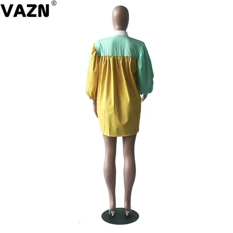 VAZN YF-8052 Горячая свежий офисный Женский Повседневный стиль цветы Сращивание полный Пышный рукав кнопка шифон Джокер Женская длинная рубашка