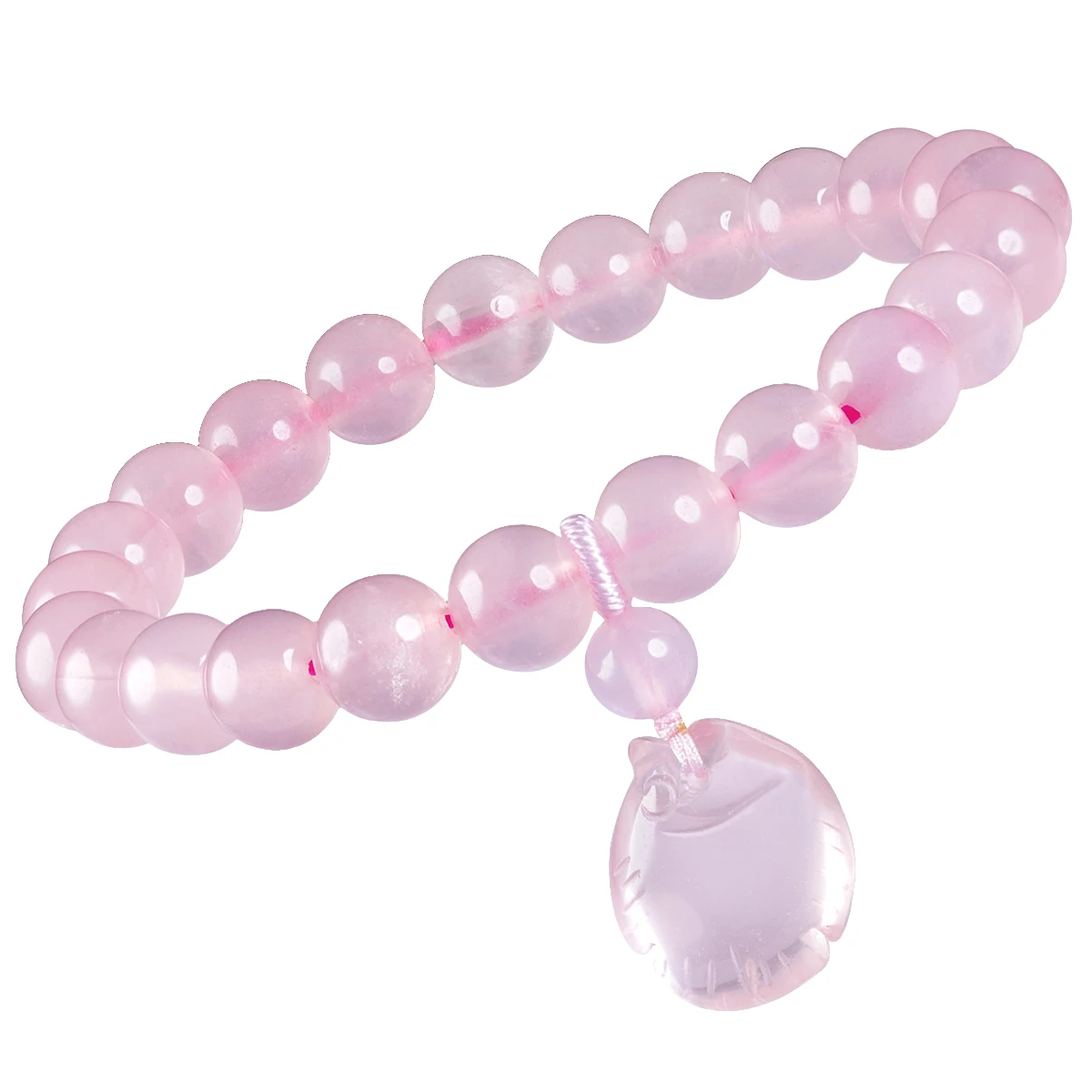 

Natural Rose Quartz Crystal Stone beads Bracelet With Cute Animal Fish Pendants Stretch Jewelry For Luck