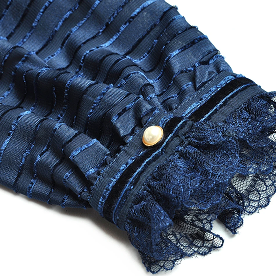 Fashion Stand-Up Collar Long-Sleeved Lace Ruffled