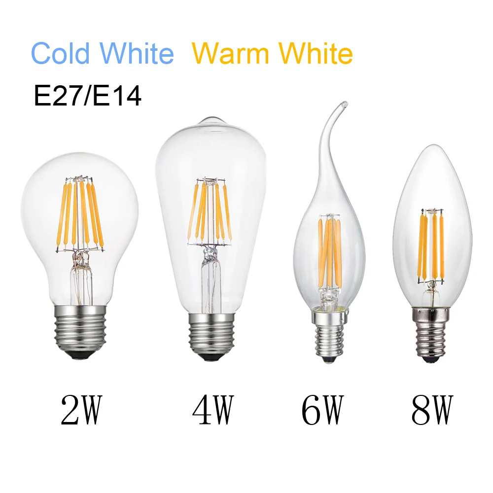 

Led Light Bulbs Filament Lamp 220v 2w 4w 6w 8w E27 E14 LED Candle Vintage Lights Chandeliers for Home Decoration