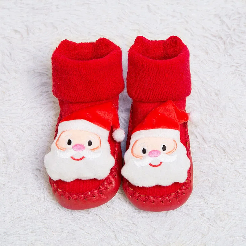 Милые носки для малышей с героями мультфильмов обувь для новорожденных хлопковые носки для малышей резиновый нескользящий Теплый Зимний Рождественский подарок детские носки-Тапочки - Цвет: 04