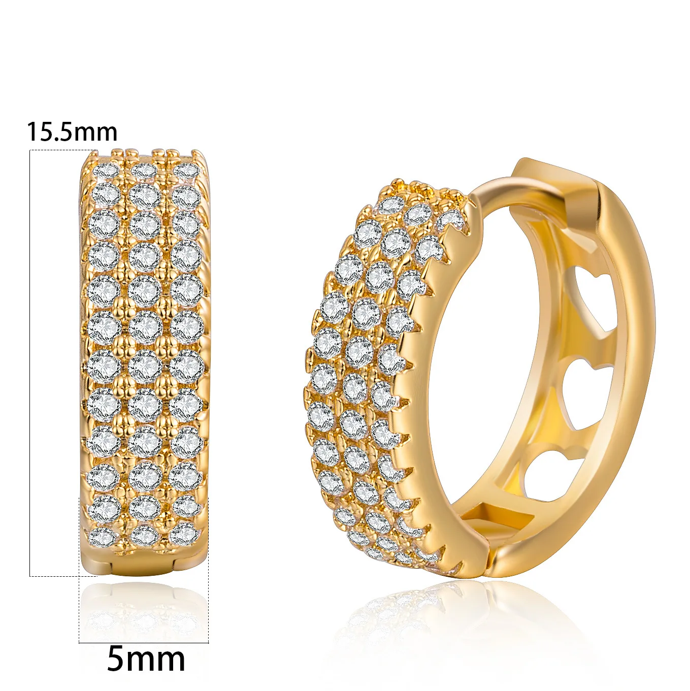 18Kgold Модные ювелирные изделия Круглый микро-инкрустированный Циркон в форме сердца полые серьги ушное кольцо завод прямые женские ювелирные изделия - Цвет камня: 18Kgold