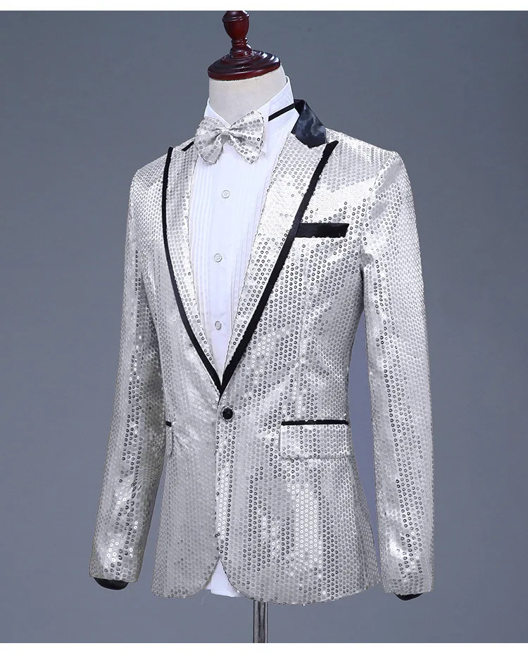 Pink Sequin One Button Dress Blazers 2022 Brand New Nightclub Prom Men Suit Jacket Wedding Stage Singer Costume (Bowtie Include)