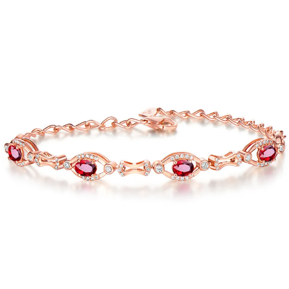 Bracelets for women Женский браслет-цепочка из розового золота 14 к с красным кристаллом, роскошные вечерние ювелирные изделия с драгоценными камнями из рубина и циркония, модный Рождественский подарок - Цвет камня: Bracelets for women