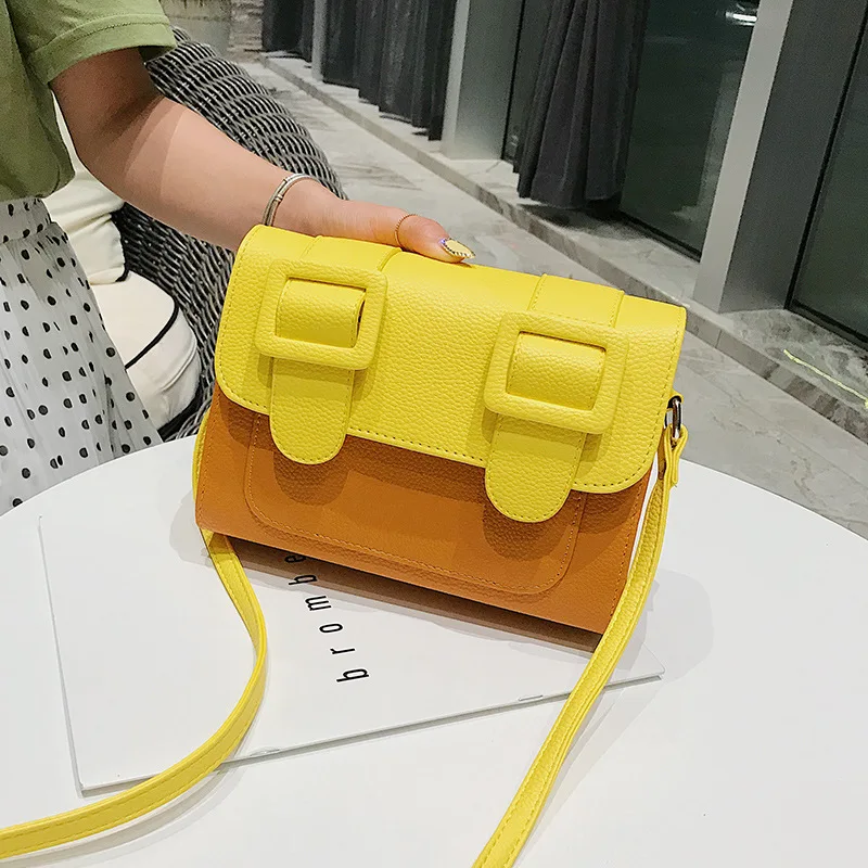 

New stereo British style small square prepuce belt collision color single shoulder straddle lady bag in 2019