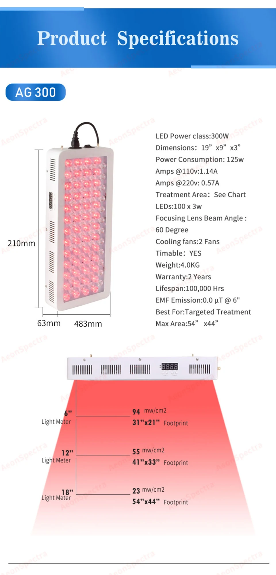 Контроль таймера 300 Вт Светодиодный светильник красный терапия глубокий красный 660нм и инфракрасный 850нм красная терапевтическая лампа для ухода за кожей и боли