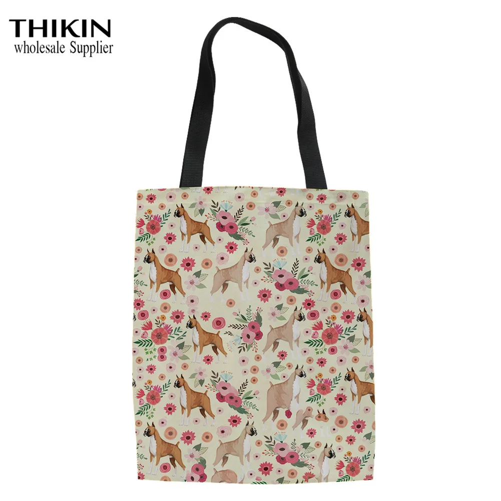 THIKIN Cartoon Bulldog Pattern Foldable Shopping Bag Women Shoulder Tote Ladies Recycle Eco Bags Girls Custom School Bookbag | Багаж и