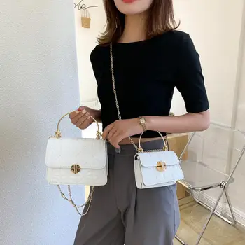 

1005001418600956 Fashion Crossbody Bag Causal Lattice Pattern Handbags Totes Female Round Ring Handbag Chain Messenger Bags