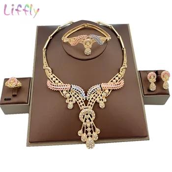

Liffly New Nigerian Bridal Wedding African Costume Jewelry Set Dubai Neckace for Women Party indian Jewelry Sets