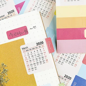 

2Pcs/Set 2020 Year Mini Calendar Stationery Index Decorative Stickers Label Calendar Sticker DIY Work Schedule Calendar