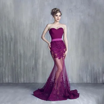 

robe de soiree longue 2017 Rose Pink Sheer Mermaid Sweetheart Floral Appliques Sweep Train bridesmaid dresses