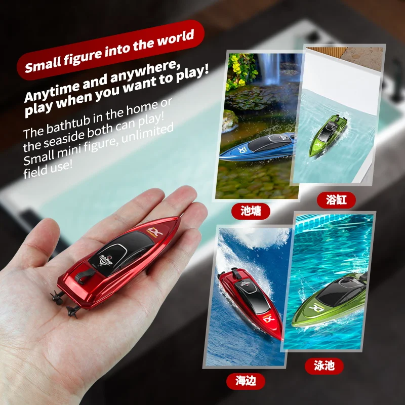 Remote Control Boat Mini RC Boat 5km/h Radio Remote Controlled High Speed Ship with LED Light Palm Boat Summer Water Toy Pool Toys Models Gifts