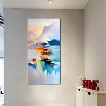 

Retro Chinese Landscape Painting Small House Under the Hill Canvas Print Wall Art for Hallway Office Room Decor Dropshipping