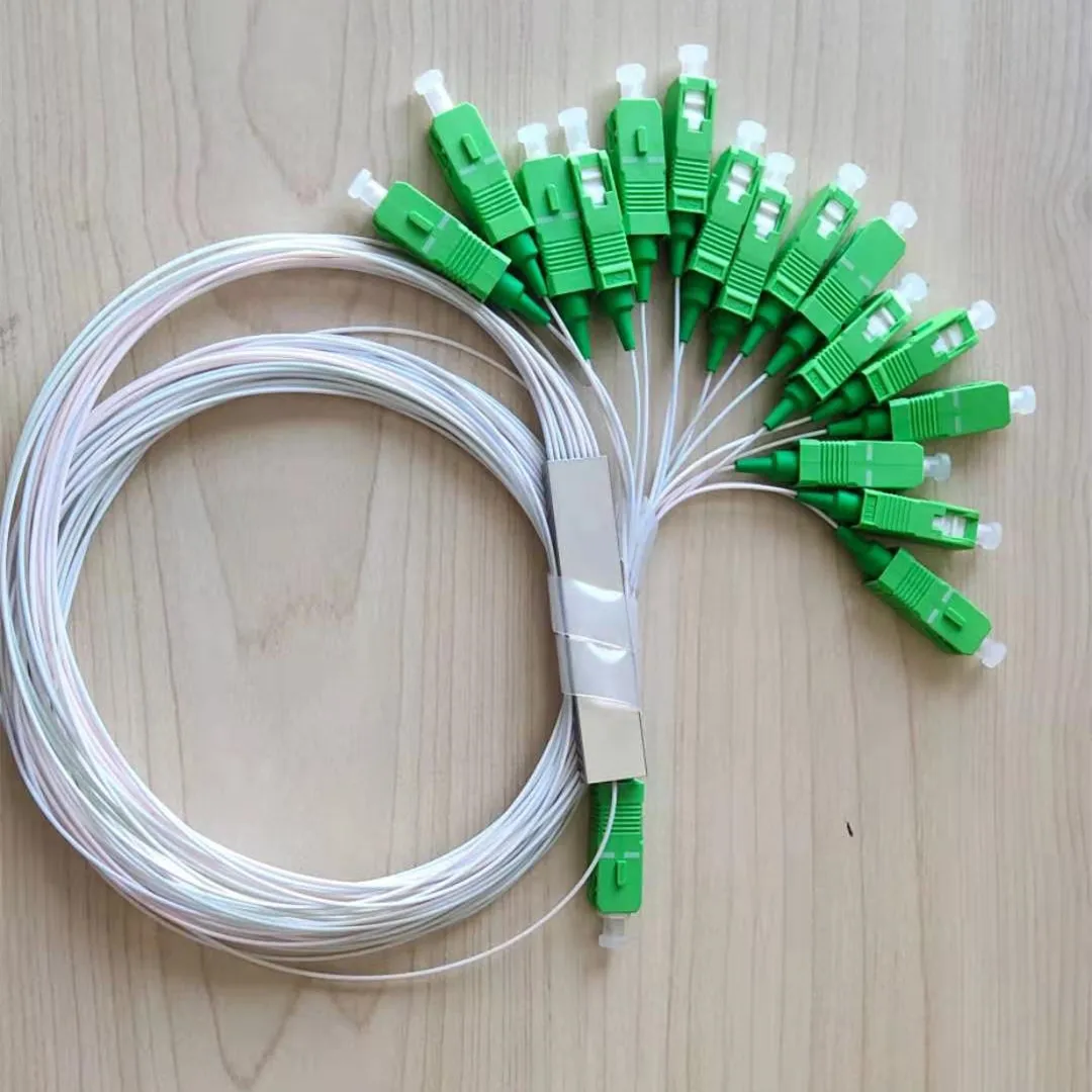 10pcs/lot 0.9mm Steel Tube Fiber Optic PLC Splitter 1x16 SC/APC Mini Blockless FTTH SM 1*16 SC APC Connector PLC Splitter