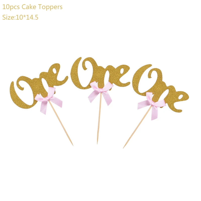 С Днем Рождения 1 день рождения Декор мальчики девочки 1 год первый день рождения принадлежности воздушные Шары Баннер торт Топпер детский душ Декор - Цвет: 10pcs cake toppers