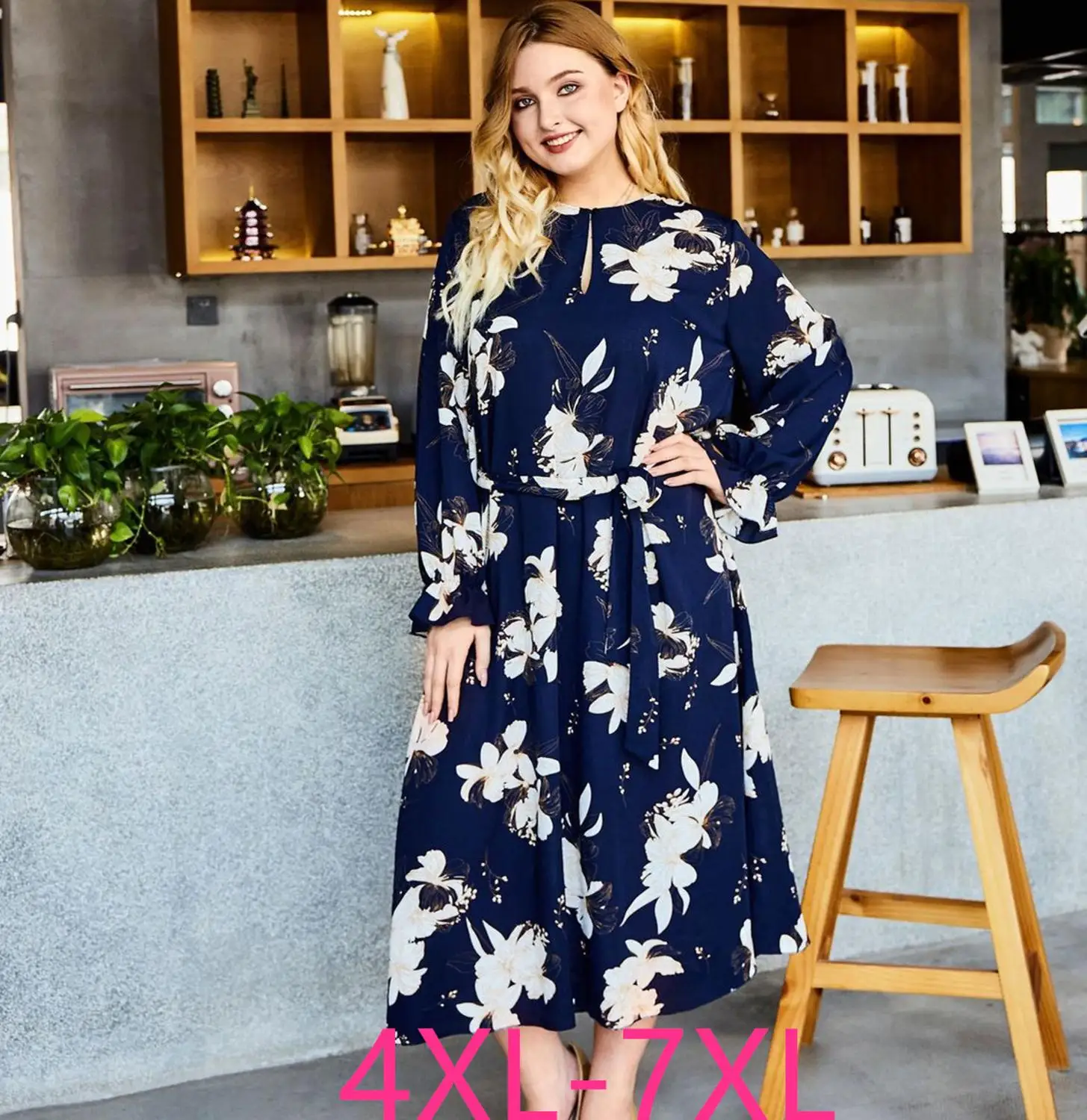 Женское Свободное платье с круглым вырезом большие повседневные длинные синие