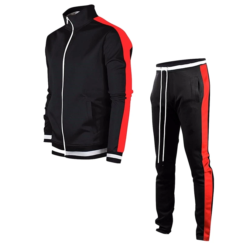 

Men's Zip Stand Collar Long Sleeve Set Youth Color Matching Jogging Sports Cardigan Fashion Trend Fitness Men's Two-Piece Set