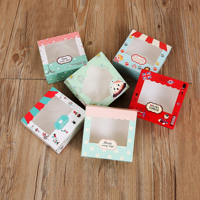 

50PCS Cake paper box with clear pvc window, Cookies cupcake kraft paper box plastic window gift packaging box for cake Wholesale