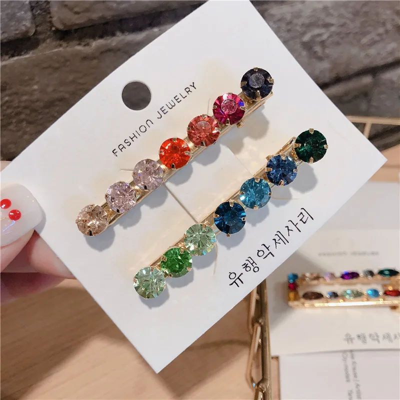Korea Fashion Women Hair Pin Cute Color Rhinestone Pineapple Geometric Hollow Hair Clips for Girl Hair Jewelry Accessories