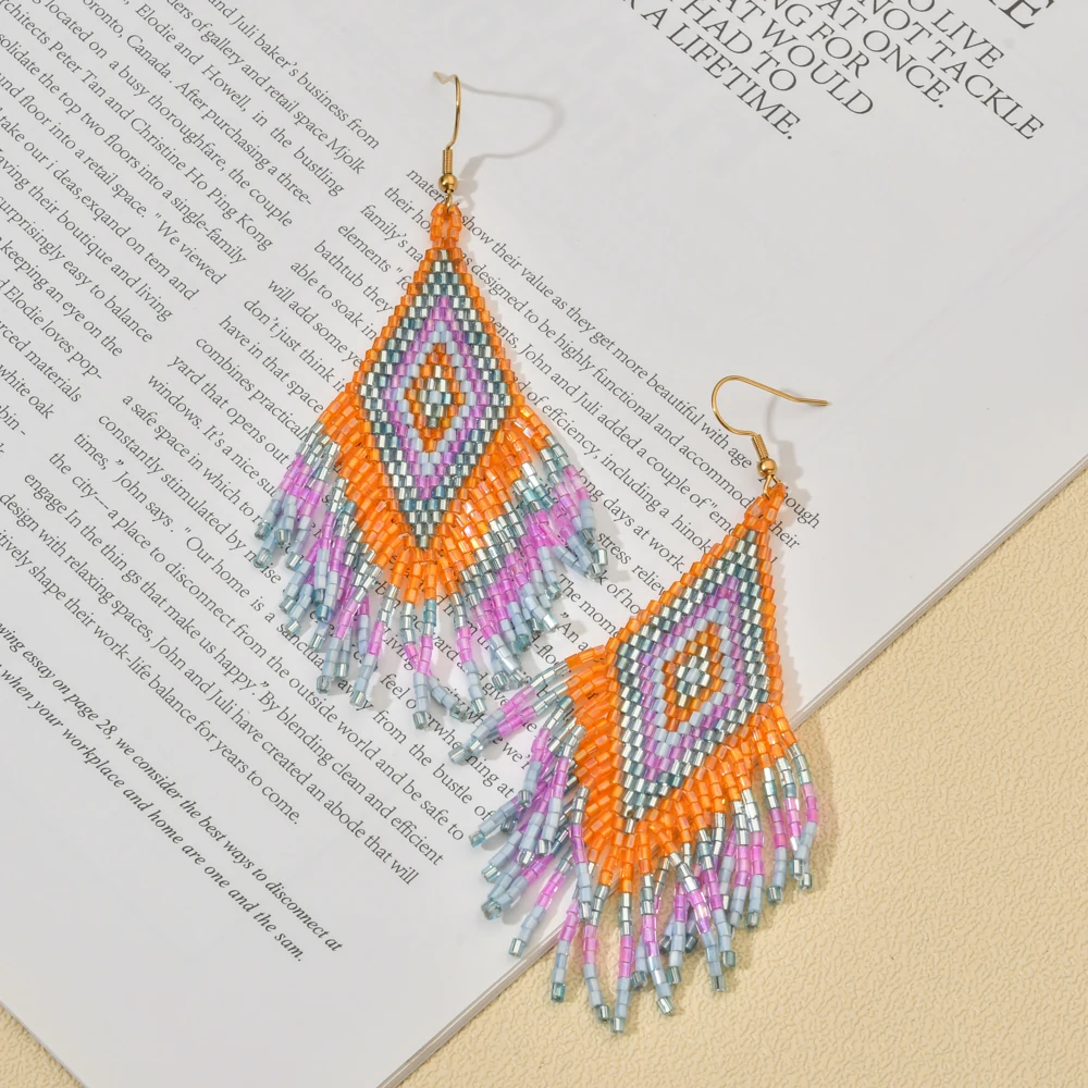 MEJURI\" デュオビーズ スタッカーリング Bohemian Tassel Beaded Earring | Bohemian Jewelry Earring