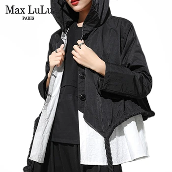 

Max LuLu Fashion European Style Ladies Autumn Clothes Womens Punk Hooded Jackets Casual Patchwork Windbreakers Oversized Coats