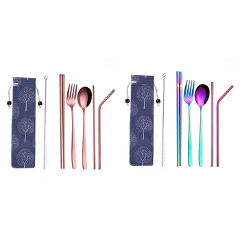 

2 Pair Rose Gold/Colour Stainless Steel Creative Titanium-Plated Environment-Friendly Portable Tableware 304 Stainless Steel Spo