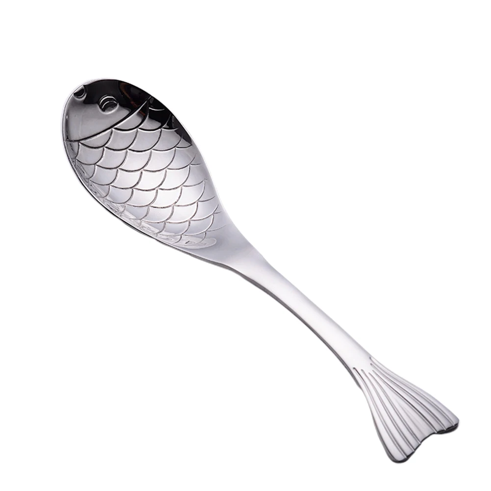

Dessert Ice Cream Fish Shape Soup Spoon Drinking Tool Dinner Multifunction Bar Accessories Kitchen Stainless Steel Coffee Tea