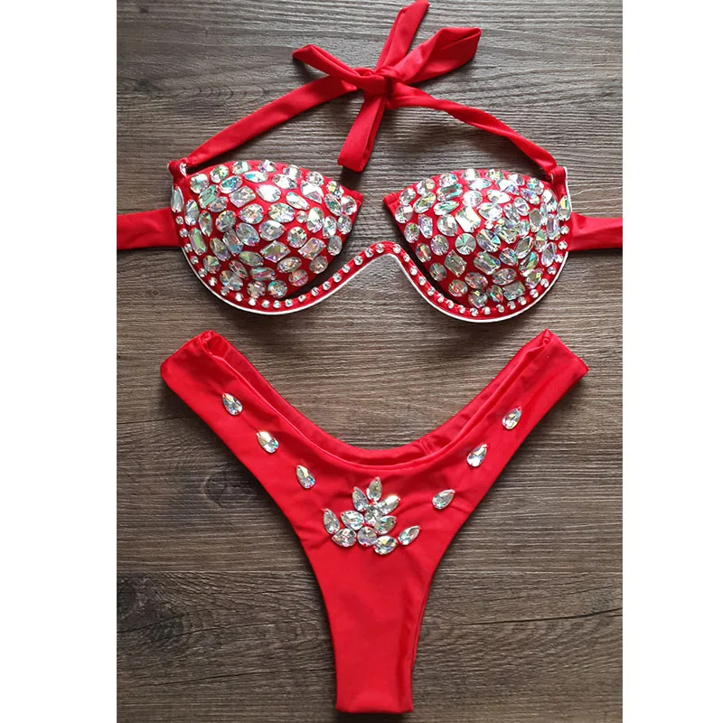 02 Бренд класса люкс BikiniRhinestone алмаз Высокая талия Купальник для женщин пуш-ап бикини набор сексуальные купальники со стразами женские купальные костюмы - Цвет: 02