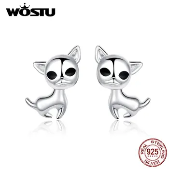 

WOSTU 100% 925 Sterling Silver Cute Chihuahua Doll Stud Earrings For Women Engagement Earrings Lovely Girls Jewelry BKE758