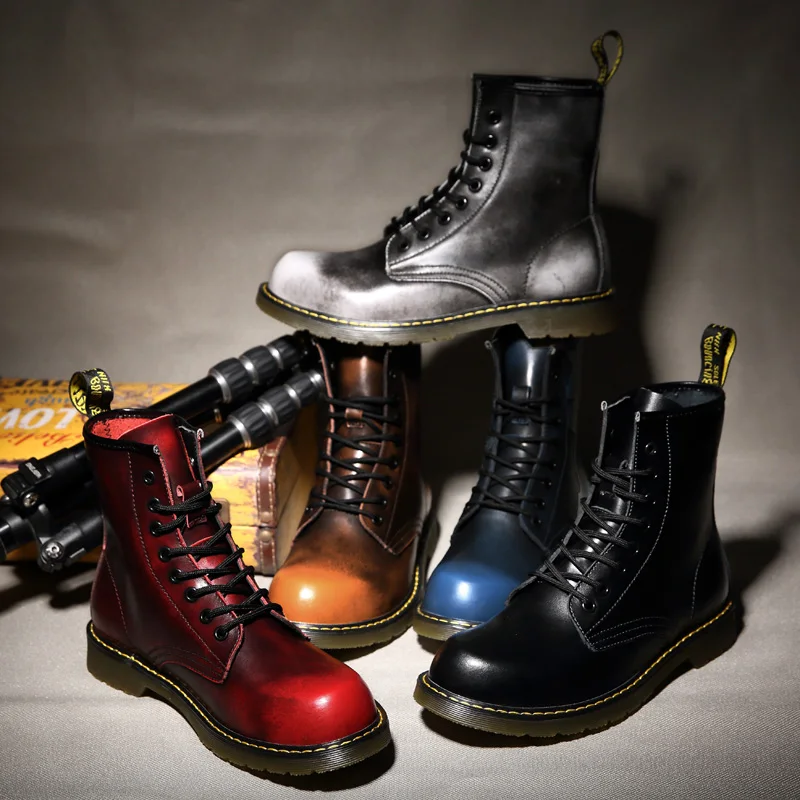 Г. Мужские ботинки на шнуровке с круглым носком Повседневная обувь с высоким берцем многоцветная модная обувь в байкерском стиле на шнуровке рабочая обувь мужская обувь