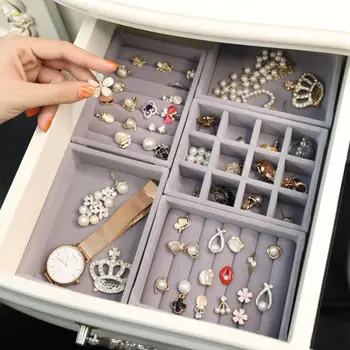 

5Pcs Stackable Jewelry organized Tray Ring Necklace Bracelet Velvet various sizes Display Storage for Drawer