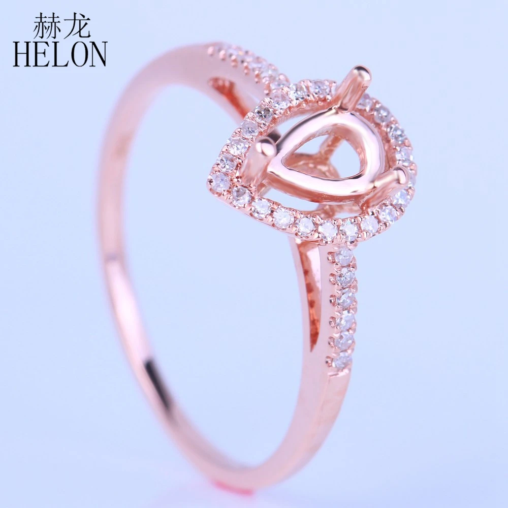 HELON Solid 14 к розовое золото для женщин классические ювелирные изделия проложить натуральный Алмаз Свадебные полу крепление кольцо Установка Fit груша огранка 7X5 мм