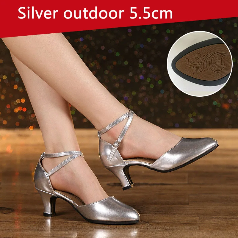 silvery out 5.5cm Женская обувь для латинских танцев; zapato BAILE latino mujer; профессиональная обувь для латинских танцев; Современная танцевальная обувь; женская танцевальная обувь с мягкой подошвой - Цвет: silvery out 5.5cm