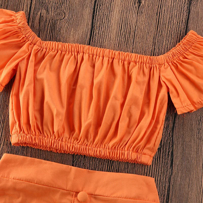 Toddler Baby Girls Clothes Orange Off Shoulder Crop Top Ruffle A-Line Skirt 2PCS Outfit 1-6Y Summer