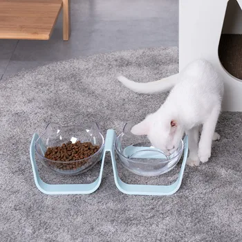 

Pet Bowl Automatic Feeder Cat Food Bowl with Water Dispenser Double Bowl Drinking Raised Stand Dish Bowls with 15 ° cat bowl