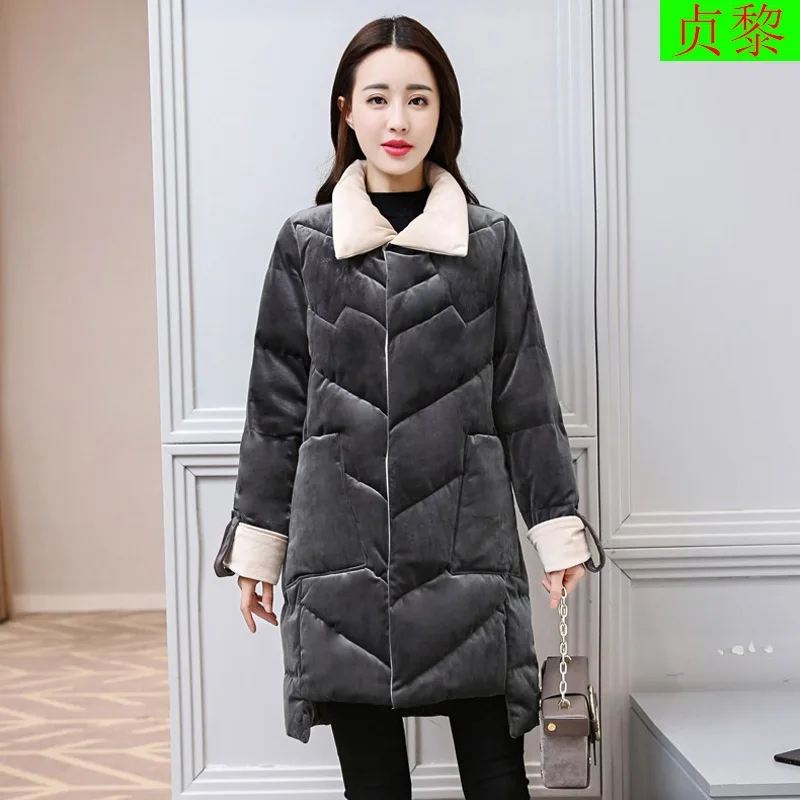 

Gold Velvet Cotton-padded Clothes Women's Mid-length 2017 Korean-style Slim Fit New Winter Medium Length down Jacket Cotton-padd