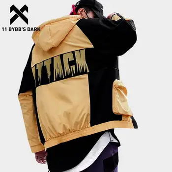 

11 BYBB'S DARK Waterproof Parkas Men Hip Hop Coats Letter Print Color Block Bomber Jackets Winter Warm Streetwear Harajuku Parka