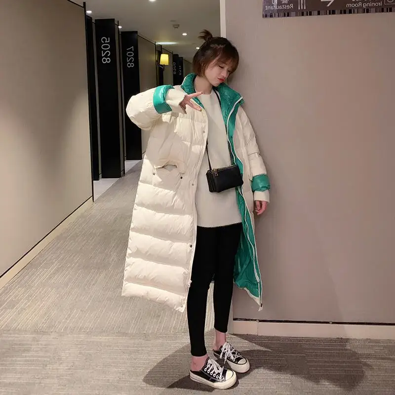 Зима, зимний светильник Dongdaemun, тонкий пуховик, женский, средней длины, свободный, плюс размер, выше колена, модное пальто