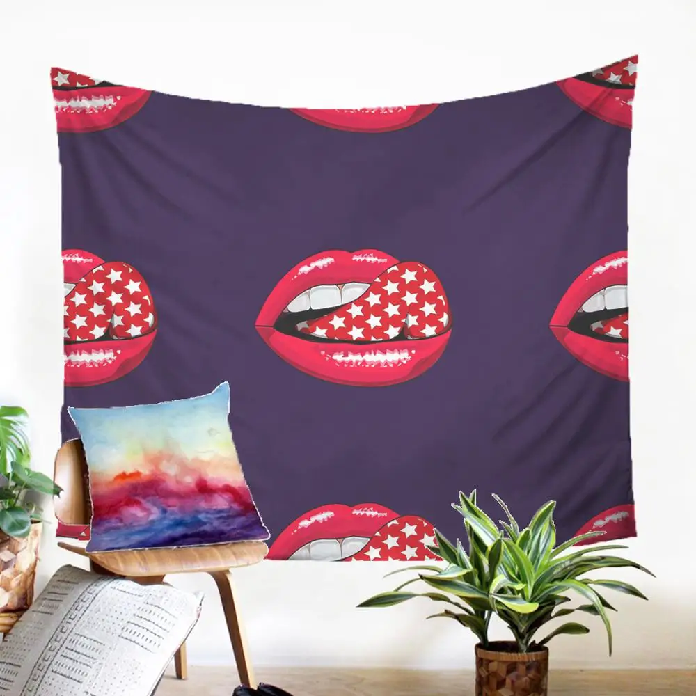 

Fabric Tapestry Beauteous Carpet On The Wall Lipstick Printing Design Wall Hang Modern Home Decoration Dorm Dector