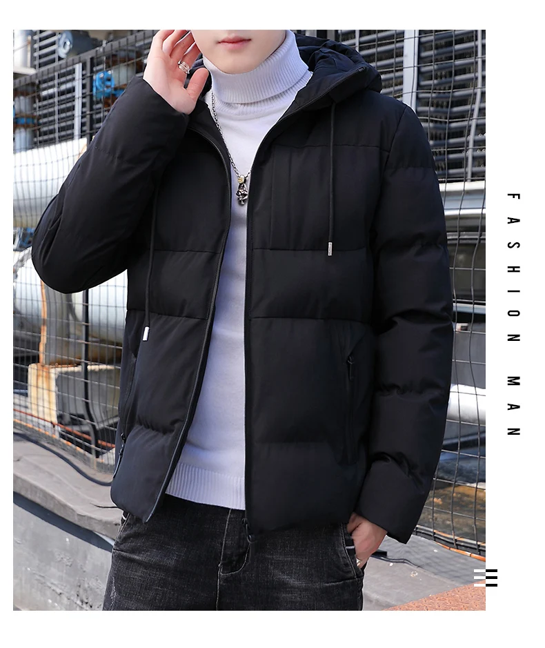 Men's jacket 2021 new cotton-padded jacket youth short hooded padded jacket Korean casual down jacket men's parka coat fur parka coat