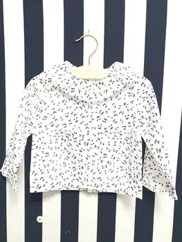 

kids tops cotton cherry pattern ruffles collar long sleeve toddler girls blouse