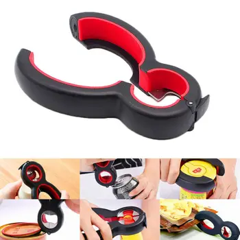 

6 in 1 Useful Professional Manual Tin Can Opener Safe Cut Lid Smooth Edge Kitchen Tool Rubber Steel Manual Can Opener