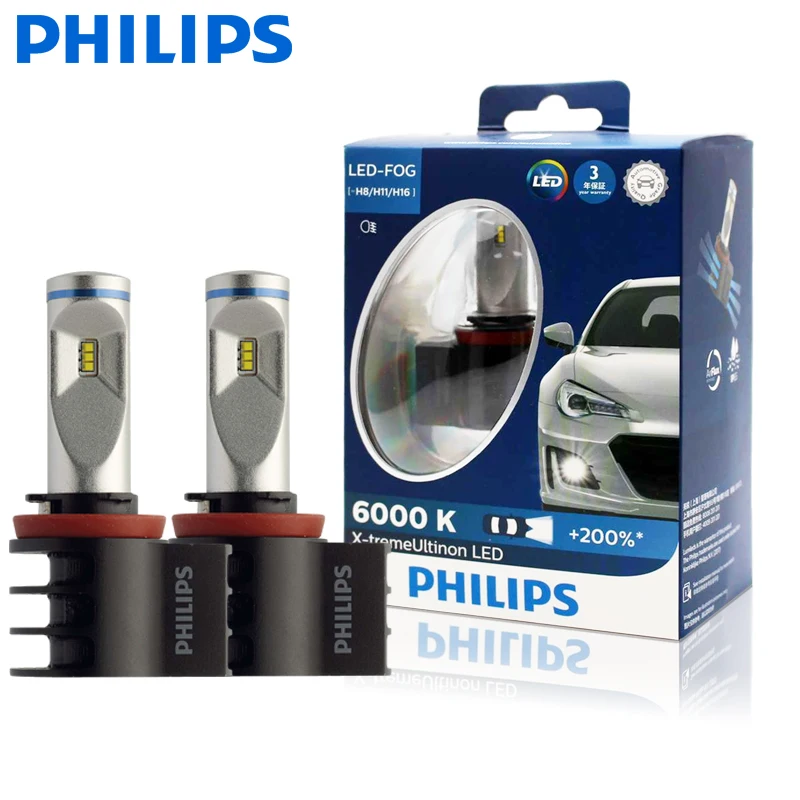 2X Philips X-Treme Ultinon Led H8 H11 H16 6000K + 200% Più Luci Luminose Fendinebbia A Led Per Auto Lampadine Originali 12834 Unix2