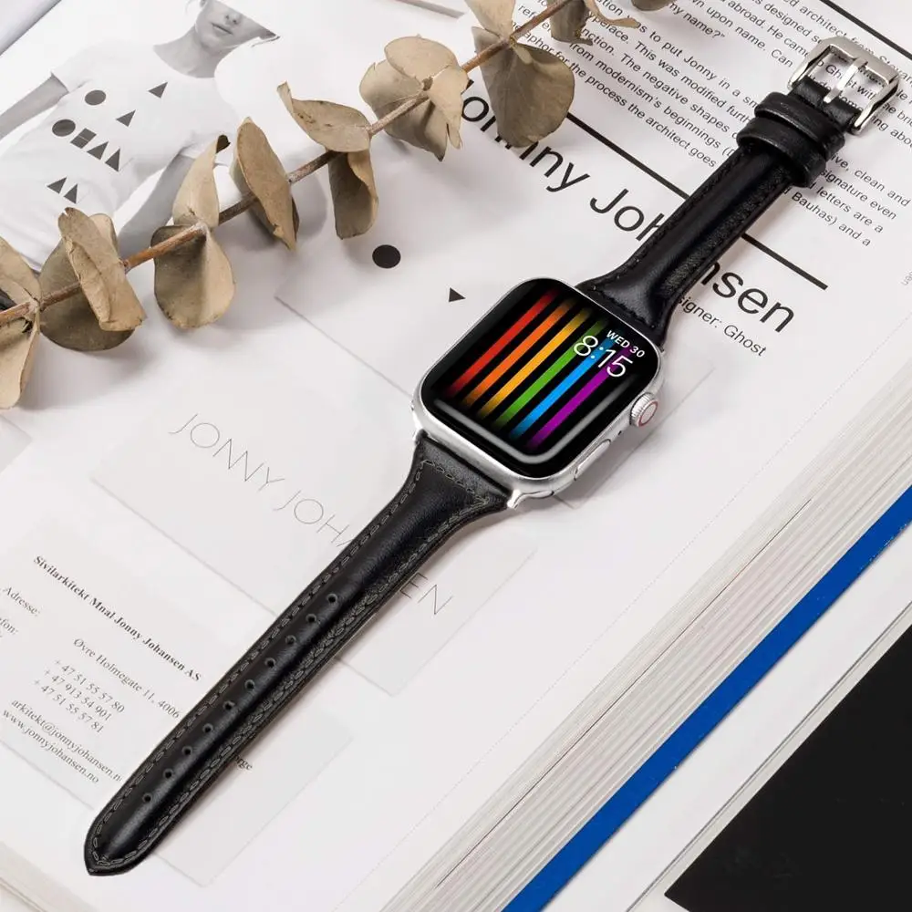 Тонкий кожаный ремешок для часов Apple Watch series 1/2/3 42 мм 38 тонкий браслет iwatch 4 5 40 44