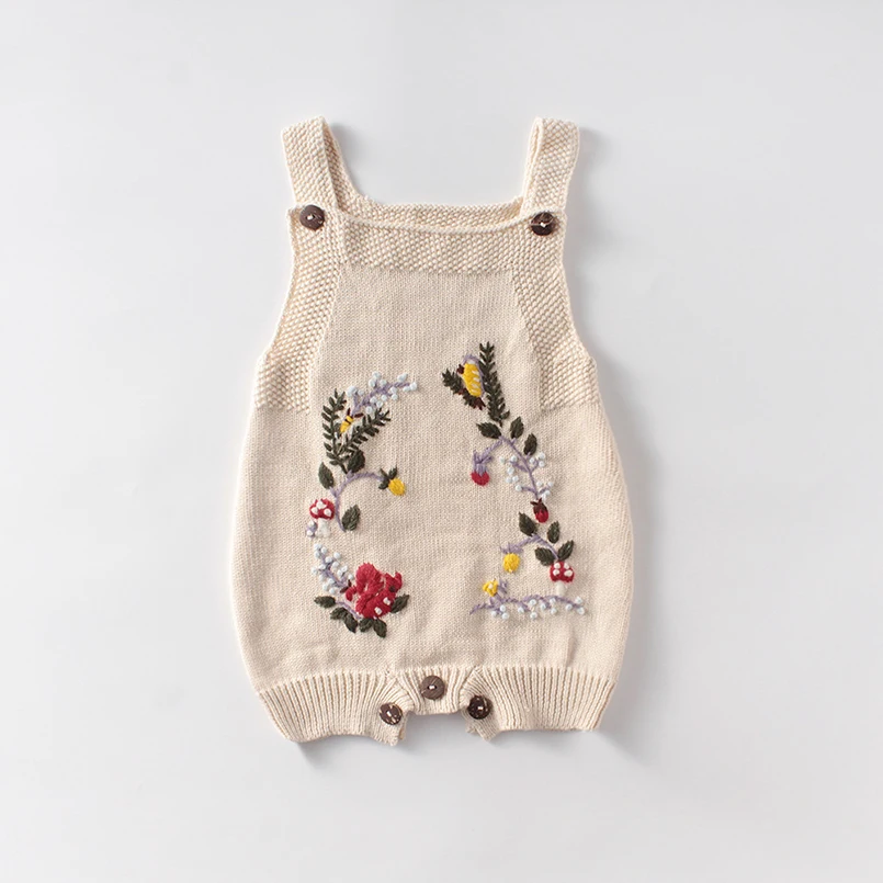 Vintage mouse embroidery suspender romper Spring autumn cotton knitted kids jumpsuit for boys bodysuit warm children outfits 0-2 |